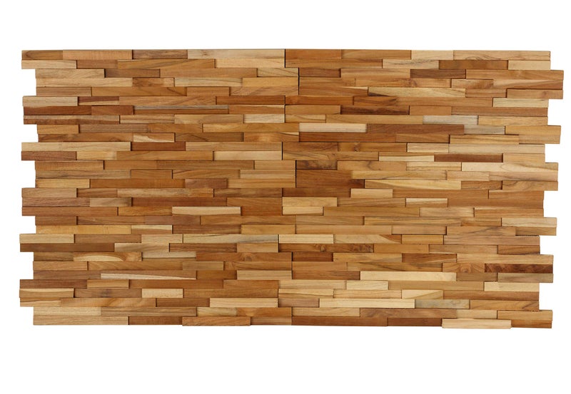 Bare Decor EZ-Wall 3D Mosaic Tile in Solid Teak Wood, Set of 10 Natural Finish Tiles - Image 3